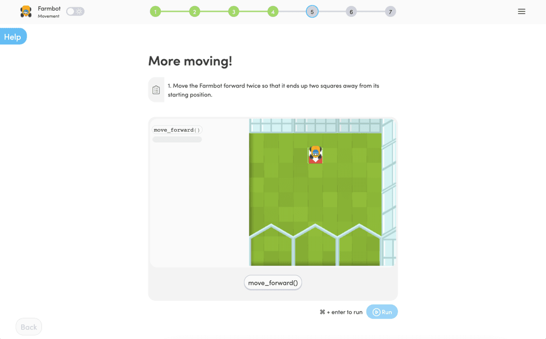 Turinglab Quiz - interactive slide where a farming robot similatuion is displayed