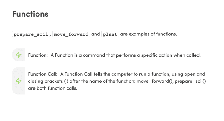 A theory slide with the definition of a function and function call